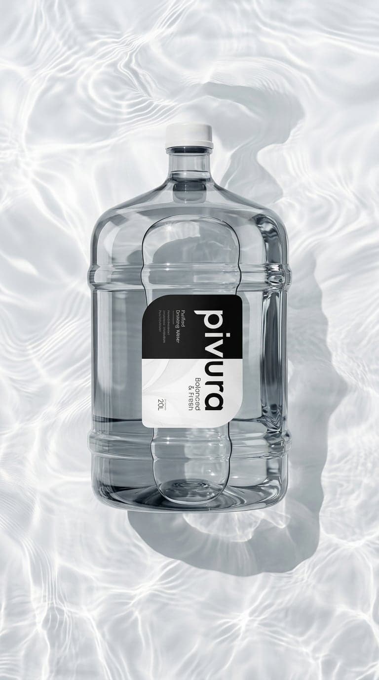Pivura 20 litre can resting in clear, rippling water