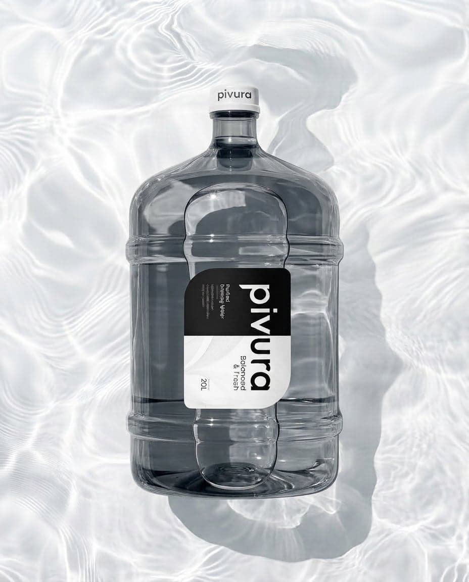 Pivura 20 litre can resting in clear, rippling water